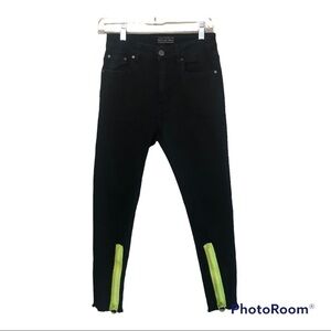 American Bazi Colored Zipper Skinny Fit Frayed Hem Black Jeans Size S